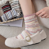 Chaussettes longues mi-mollet épaisses et chaudes à rayures pour femmes, automne/hiver