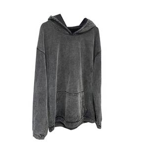 Sudadera con Capucha de Alto Gramaje Pulóver Vintage Lavado Ácido Oversize para Hombre de Algodón Negro Lavado a la Piedra Ácido Sudaderas de Alto Gramaje - Product Image 2