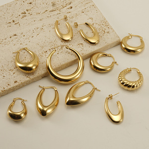 ZOGXIN Gold Plated Hoop Earrings Geometric U Shape Stainless Steel Women's Fashion Jewelry 18K Electroplated Earrings - Product Image 3