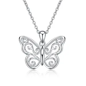 Modische Damen-Flügel-Halsketten 925 Sterling-Silber Filigrane Schmetterlings-Anhänger-Halsband