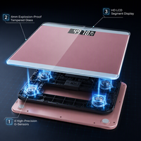 Báscula Digital Electrónica para el Hogar, de Vidrio Templado Color Oro Rosa, Báscula Personal de 180 kg para Baño, Producto Profesional para la Salud en el Hogar