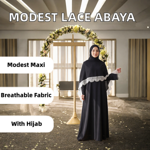 Vêtements Islamiques 2026 : Ensemble Abaya Respirante en Dentelle de Dubaï 2 Pièces Loriya, Robe Longue Modeste et Hijab pour Mariage Automne/Printemps pour Femmes Musulmanes - Product Image 2