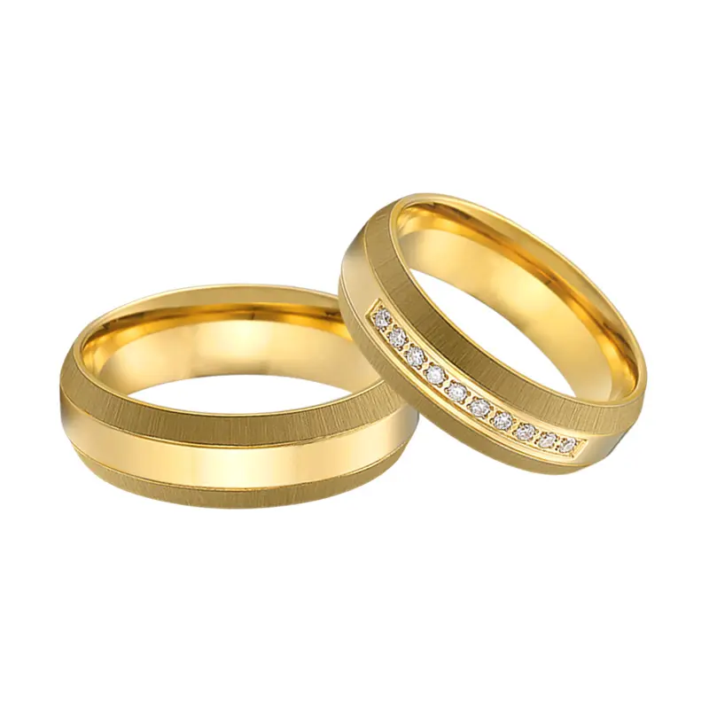 18kゴールドメッキリングステンレススチールジュエリーラブマッチングカップル結婚指輪男性と女性のアライアンスバグアニロス