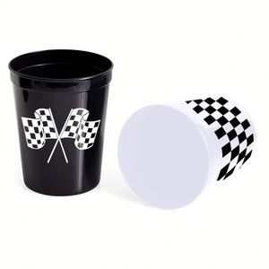 16oz Race Car Theme Party Cups with Straws - Black and White Checkered Flag <b>Plastic</b> <b>Drinkware</b> Set for Kids Birthday - Product Image 5
