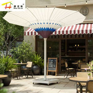 Parasol de luxe électrique LED grand format en forme de tulipe, rétractable, décoratif pour terrasse, avec impression de logo personnalisé, pliable, pare-soleil - Product Image 6