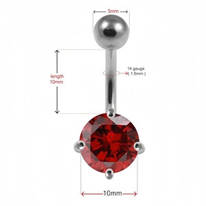 Anneau de nombril en acier inoxydable avec zircon coloré serti à griffes, forme boule, bijou de piercing unisexe, cadeau, accessoire de mode - Product Image 5