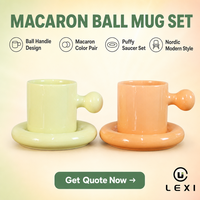 Ensemble tasse et soucoupe à café en porcelaine avec poignée boule style nordique, couleur brillante orange-vert bonbon, logo personnalisé, vente en gros, tasse à expresso