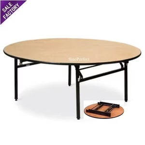 Precio bajo de fábrica Muebles de hotel Blanco Redondo de madera Plegable Evento DE BODA Comedor Banquete plegable Mesa redonda - Product Image 3