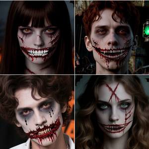 Autocollant de tatouage temporaire pour la bouche, thème Halloween Horreur, maquillage facial pour fête et déguisement, impression numérique sur film PET, taille unique - Product Image 2