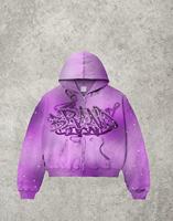 Sweat à capuche court zippé délavé et vieilli, brodé de strass et orné de rivets, pour la mode streetwear