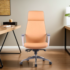 Chaise de bureau à dossier haut en cuir PU OEM avec appui-tête réglable et base en métal pivotante - Product Image 1