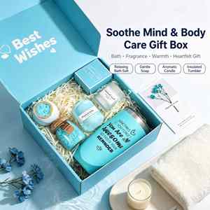 Custom Logo Blue Spa Gift Set for Women Luxury Wholesale Mother Day Relaxation Self Care Gift Box with Tumbler <b>Candle</b> Bath <b>Ball</b> - Product Image 2