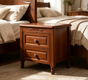 Traditional Dark <b>Walnut</b> Wood Nightstand 2-Drawer Antique Turned Leg Bedroom Furniture Storage <b>Cabinet</b> - Product Image 1