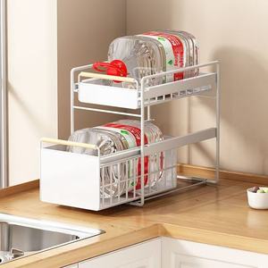 Étagère de <span class=keywords><strong>rangement</strong></span> de cuisine en métal Armoire de <span class=keywords><strong>rangement</strong></span> à épices de type tiroir avec panier multicouche multifonctionnel multicouche <span class=keywords><strong>sous</strong></span> l'évier - Product Image 4