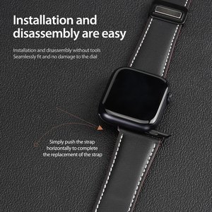 Correa de cuero genuino para iWatch modelo business, correa de reloj inteligente con doble cierre magnético, correa de reloj de cuero premium para hombre - Product Image 4