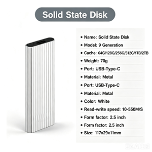 Disque SSD externe blanc en gros, 1 To, jusqu'à 600 Mo/s, USB 3.2 Gen 2, pour le gaming, les étudiants et les professionnels - Product Image 4