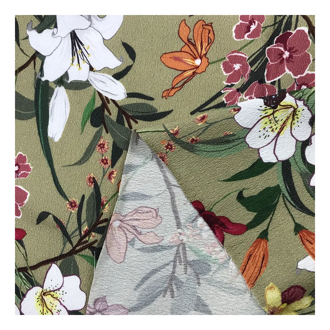 The factory outlet tropical patterns digital printed rich crepe of rayon fabric for clorhes