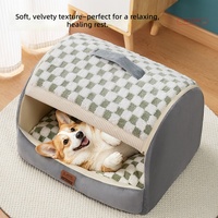 Lit pour animaux de compagnie semi-fermé en plaid, maisonnette chaude en peluche pour chien et chat, nid douillet portable pour l'hiver et toute la saison