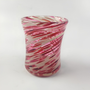 Pot à bougie rond en verre fait main, porte-bougie torsadé rose, récipient pour bougie chauffe-plat pour la décoration de la maison, Noël - Product Image 1