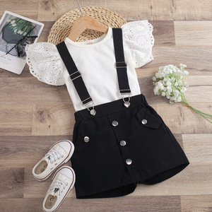 Ensembles de vêtements d'été pour petites filles 2022 de haute qualité en Spandex/Coton, jolies salopettes respirantes à manches à volants, 2 pièces - Product Image 4