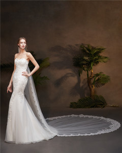 Voile de mariée cathédrale en tulle long et doux, brodé de dentelle, 100% polyester, fait main, nouveau design RESV10, faible MOQ - Product Image 4