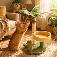 Arbre à chat combiné Coco, Palmier et Cactus |   Griffoir 3-en-1 avec lit en peluche, poteau en sisal et jouets suspendus - Mobilier pour chat tropical