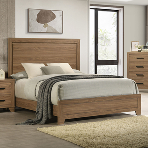 Walnut Chestnut 3pc Queen Bed Set With 2 Nightstands <b>Panel</b> <b>Headboard</b> Wooden Transitional Bedroom Furniture - Product Image 5