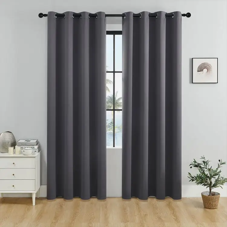 Modern minimalist high-density satin Blackout hotel bedroom grommet solid color finished curtains