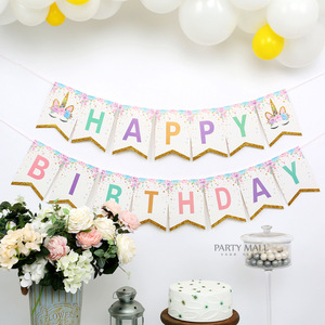 Cartoon <strong>Unicorn</strong> Paper Flag New Happy Birthday Banner Kids Birthday Decoration <strong>Party</strong> <strong>Supplies</strong>-100pcs Minimum Order - Product Image 2