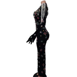 Elegante terciopelo diamante cumpleaños boda invitado vestido largo señoras borla noche Club fiesta vestido de talla grande mujeres vestido de noche de Graduación - Product Image 2