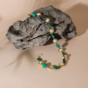 בציר פנינה טבעית וטיפה מלכיט, כפתורים סימן שאלה משובחים שרשרת חרוזים עבור נשים מסיבת חוף הים - Product Image 6