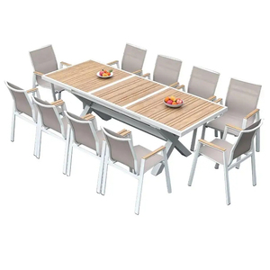 Mobili da giardino per Patio <span class=keywords><strong>tavolino</strong></span> da esterno espandibile in alluminio e legno di <span class=keywords><strong>plastica</strong></span> e 10 <span class=keywords><strong>sedie</strong></span> - Product Image 1