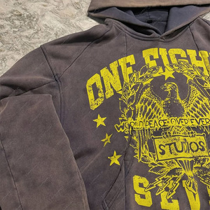 Sudadera con capucha para hombre, ropa de calle de algodón de rizo francés de alta calidad, efectos lavados con ácido, logotipo de serigrafía, etiqueta personalizada - Product Image 2
