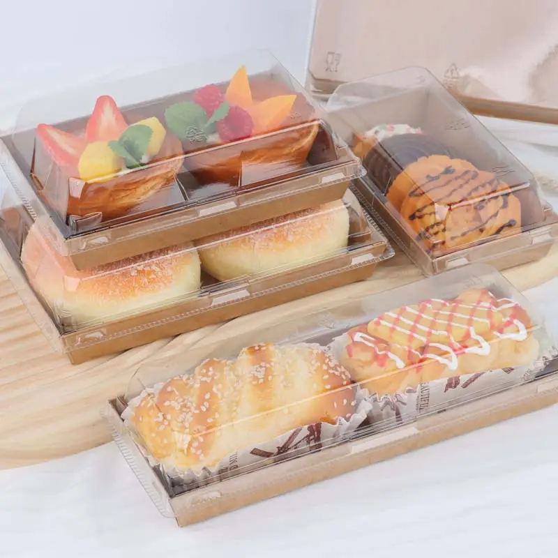 Custom Bakery Dessert Cookie Macaron Pastry Paper Packaging Transparent Cake Box With Clear Pvc Lid