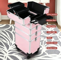 Valise de maquillage personnalisée, valise de transport et de rangement, style trolley avec tiroirs multi-niveaux personnalisables