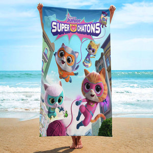 Toalla de Playa de Microfibra Sublimada con Diseño de Gato de Dibujos Animados, Personalizada, Ligera, de Secado Rápido, sin Arena, con Logotipo, Impresión Digital, Venta al por Mayor - Product Image 1