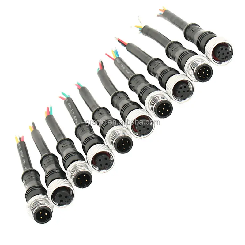 Customizable 2 3 4 5 6 7 8 pin core IP67 IP68 M12 Metal nut dustproof waterproof Male Female Electrical Cable wire Connector
