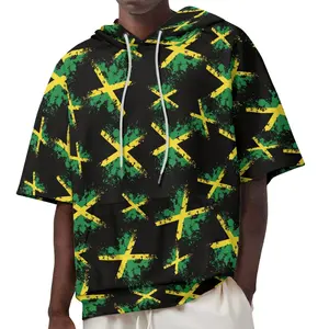 Oem Wholesale Jamaica Flag Pattern Men's Comfortable Short Sleeve Hoodie Print On Demand Slim Fit Pullover Custom Logo Outfit