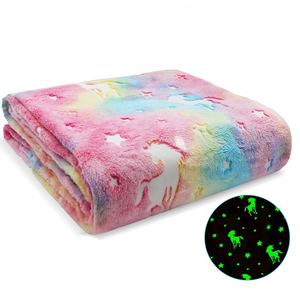 Ventes en gros de couvertures en flanelle <span class=keywords><strong>polaire</strong></span> imprimées lumineuses pour enfants et bébés, couverture magique en peluche avec licorne qui brille dans le noir - Product Image 1