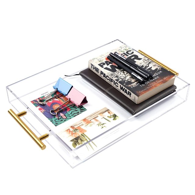 Acrylic Tray Acrylic Storage Tray With Handles 12"x16" Spill Proof Clear Serving Fruit Tray