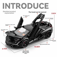 Modelo de Superauto Galaxy Glitter de Aleación Fundida a Presión a Escala 1/32 con Puertas de Tijera, Capó Abrible, Alerón Ajustable y Sonido y Luz