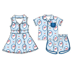 Vêtements de sport personnalisés avec imprimé drapeau américain du 4 juillet, vêtements décontractés pour enfants, shorts pour petites filles, tenues pour petites filles - Product Image 1