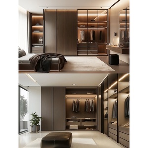 モダンなベッドルーム家具カスタマイズガラスベニヤスライドドアソリッドウッドワードローブ大容量耐久性デザイン - Product Image 3