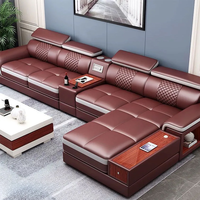Ensemble de canapés en cuir synthétique moderne et personnalisé 2025, gain de place, fonction massage, forme en L, pieds en métal pour salon de villa