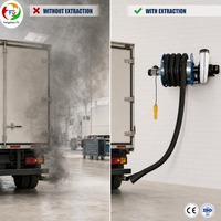 Enrouleur de tuyau motorisé avec souffleur et adaptateur universel pour voitures, camions, bus et systèmes d'extraction des gaz d'échappement en atelier