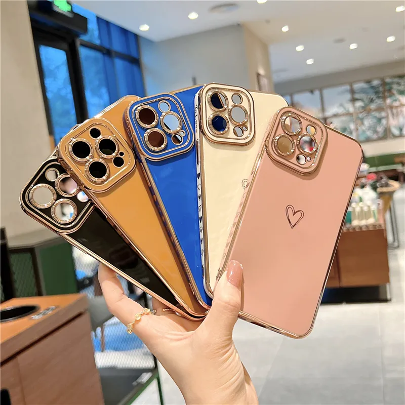 for iphone case luxury gold electroplating,electroplated cute heart square phone case for iphone 13 pro max