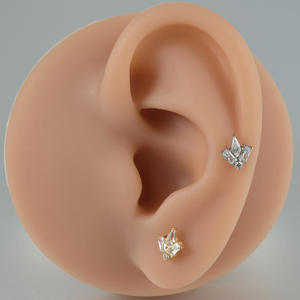 Titanium Plated Butterfly Stud <b>Earrings</b> With Zircon For Ear Cartilage Piercing Unisex Jewelry ASTM F136 Titanium - Product Image 2