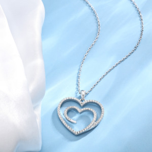 Collar con Colgante de Doble Corazón de Plata de Ley 925 de Lujo, Chapado en Rodio con Circonitas, para Mujer, Regalo del Día de San Valentín - Product Image 5