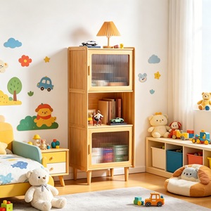 Bookshelf With Doors 3 Compartments Storage <b>Cabinet</b> For <b>Living</b> <b>Room</b> Bedroom Floor Standing - Product Image 2