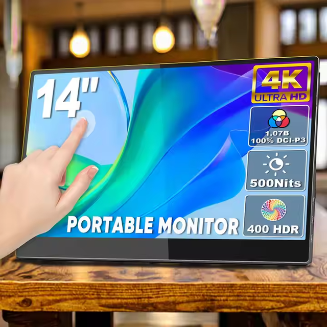 SIBOLAN 14 Inch 4K Portable USB HD Display Monitor Backlit LCD 10 Point Touchscreen IPS Panel  Speakers External Laptops